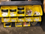 Metal/plastic bins storage with contents(plastic pipe fittings and hardware)