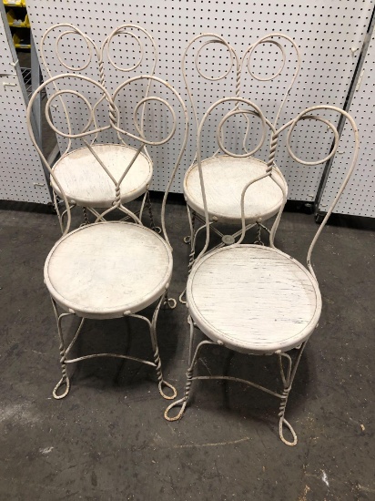 4-matching Vintage metal/wooden ice cream parlor chairs