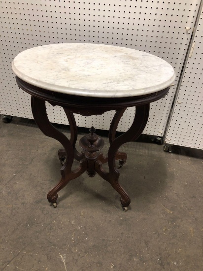 Vintage rolling marble top table(one leg glued;photoed)