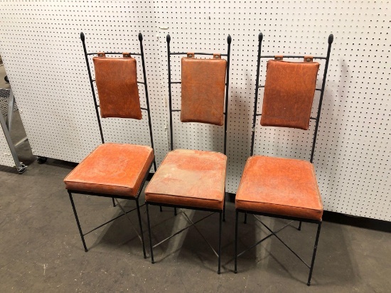 3 matching vinyl/metal kitchen chairs(1- back needs repair)