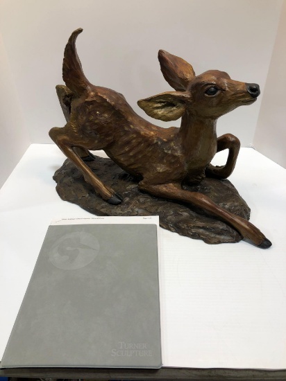 Fine art limited edition Bronze sculpture WHITETAIL FAWN by William H.Turner(1997;38/100)