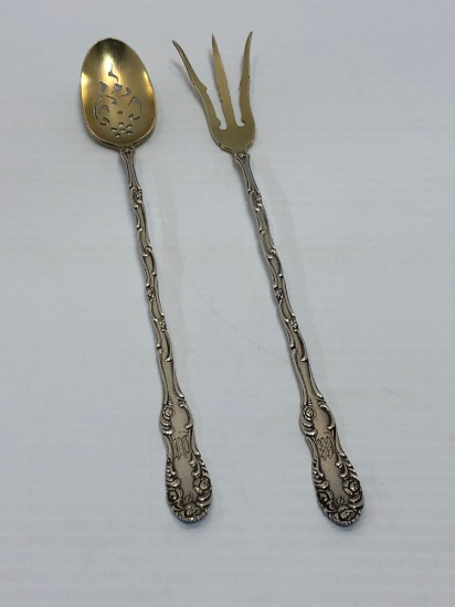 Vintage STERLING silver lettuce servers(W initial;Lions Mark;patent 1892)