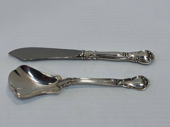 GORHAM STERLING silver handle/stainless blade butter spreader and STERLING sugar spoon
