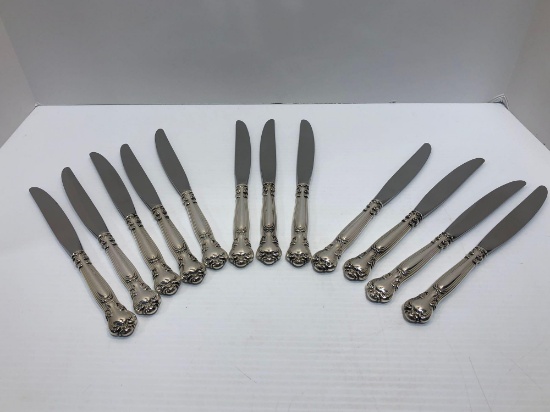 12- GORHAM STERLING silver handled/stainless blade butter knives
