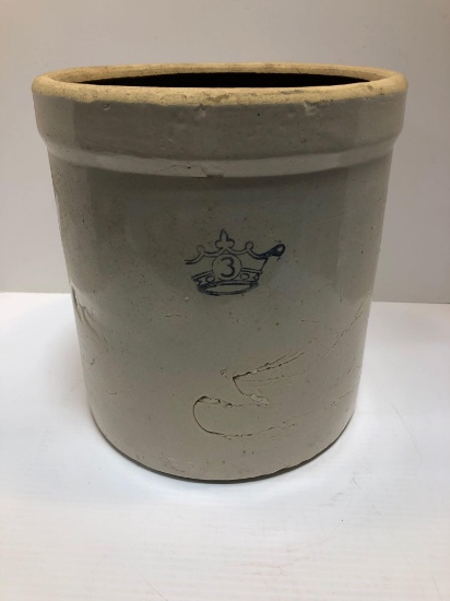 Robinson Ransbottom Pottery Stoneware Crock Blue 3 Gallon Crown U.S.A