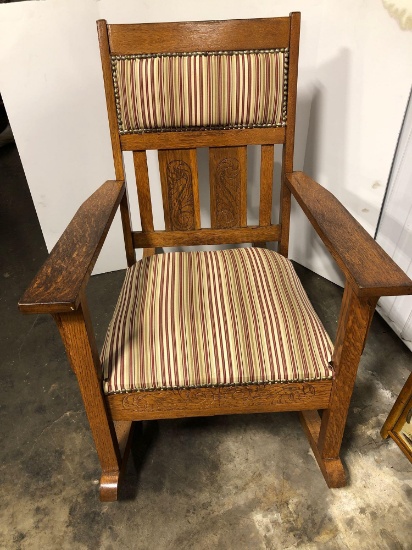 Vintage Wood Rocking chair w/ fabric seat and back