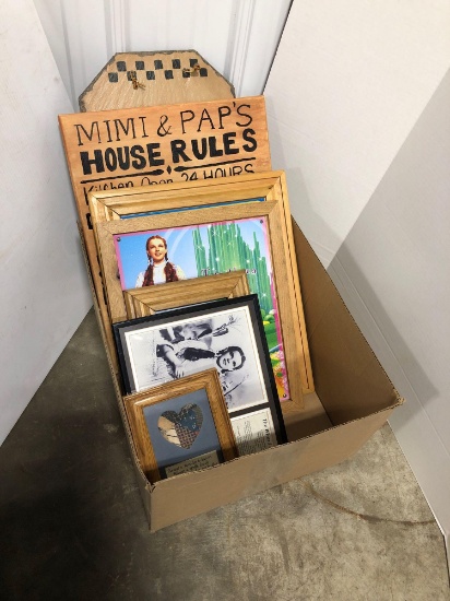 Framed Wizard of OZ tin pictures, Mimi & Pap's house rules, more
