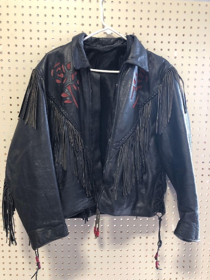 Rose pattern leather jacket