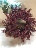 Wreath, coasters, artificial flowers, more