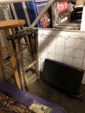 Wood stool, dry erase board, Phillips VHS player, more