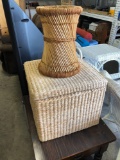 Wicker ottoman, wicker trash basket