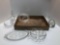 Decanter, small glass pitcher, glass plates, condiment tray, more