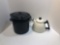 Tea Kettle, Enamel colander and boiling pot