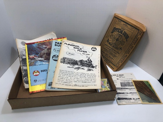 The Official Guide of the Railways, Funeral Sale Flyer, other vintage pamphlets