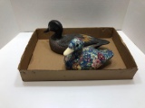 Wooden duck, decorative floral pattern duck