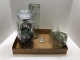 Cookie cutters, glass canisters, canister lid