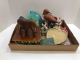 Wood Elephant, Ceramic Frog base, Brown Bag Cookie Art, Abacus, more