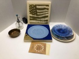 Norman Rockwell plate, Fenton handmade glass plate, ashtray, more