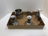 Pewter C.A. Woodward crock, Sisna Handmade Pewter candle stick, salt and pepper shakers, more