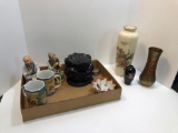 Herman Dodge & Sons coffee cups, Homco figurines, wooden Buddha, more