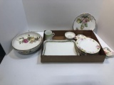Nippon handpainted plates, T&V bowl, Cardinal tea bag holder, more