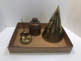 Candle cover, candle holder, copper container (possibly lantern)