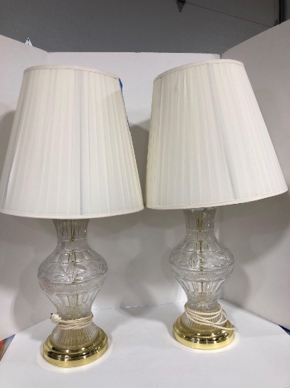 Matching pair of glass and brass base lights