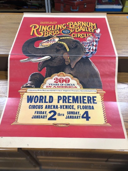 Ringling Brothers and Barnum and Bailey Circus poster 200 years of circus in America 1976 print date