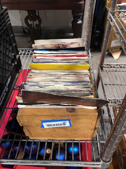 Wooden crate full of 45 records