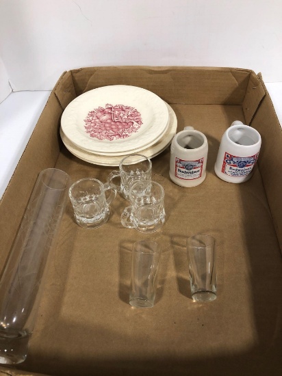 Miniature Budweiser mugs glass mugs assorted plates and more