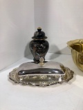 Copper craft serving bowl, Asian vase, silverplate butter dish red