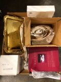 Assorted silver plate pictures, serving trays ,gravy boats & butter dishes