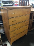 36 inch wide by 50 inch tall by 21 inch deep five drawer dresser