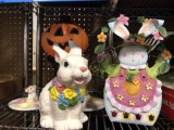 Easter Halloween decorations wire baskets lamps stoneware ashtray precious moments figurines