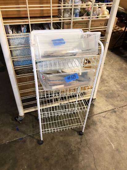 Rolling Cart with post cards and more