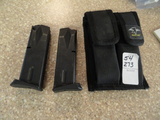 2 BERETTA 9 MM MAGAZINES 80 400 WITH GALATI INTL DBL POUCH 12 RD NOT MARYLA