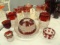 COLLECTION OF CRANBERRY GLASS TO INCLUDE PITCHERS COVERED CANDY GOBLETS AND