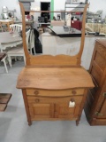 ANTIQUE OAK WASH STAND WITH TOWEL BAR