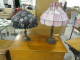 TWO SLAG GLASS LAMPS