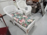 WICKER CHAISE LOUNGE  WITH CAT DAMAGE AND ROCKER