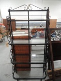 WROUGHT IRON BAKERS RACK WITH GLASS SHELVES