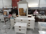 RATTAN STYLE BUREAU WITH MIRROR AND NIGHT STAND