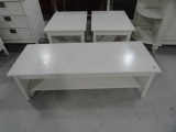 THREE PIECE TABLE SET INCLUDING COFFEE TABLE AND END TABLES IN WHITE WASH F