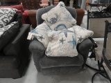 BLUE  UPHOLSTERED ROCKER RECLINER WITH EXTRA PILLOWS