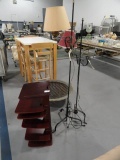 PAIR WROUGHT IRON FLOOR LAMP WITH TELEPHONE STAND