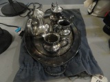SILVER PLATE TEA SET 5 PIECES INCLUDING TRAY