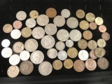 COLLECTION OF FOREIGN COINS APPROX 50 TOTAL