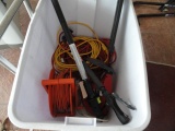 ELECTRIC HEDGE TRIMMER WITH EXTENSION CORDS AND WAND AND NOZZLE
