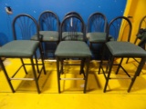 6 MATCHING MTS BAR STOOLS GREEN UPHOLSTERED SEATS WITH BLACK POWDER COATED