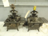 PAIR OF MINIATURE CRESCENT COOK STOVES CONVERTED TO LAMPS WITH UTENSILS